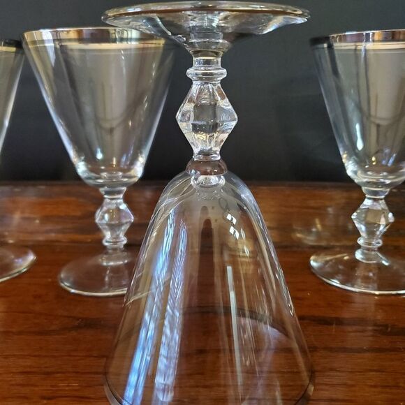 MCM 1960's era Brookmere Platinum Glastonbury Lotus Water Glasses 5.75" tall - Picture 3 of 8